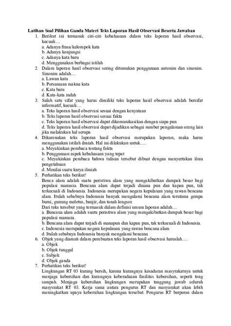 Contoh Soal Teks Observasi Kelas 10